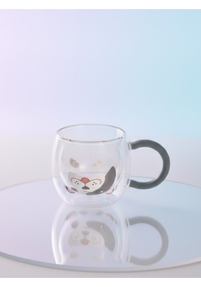 Çift Çidarlı Hayvanlı Cam Kupa 280 Ml Gri
