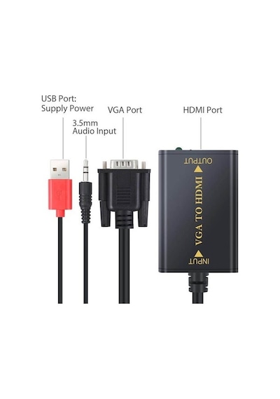 Vga To Hdmi Kablo Dönüştürücü 4443P Laptop Pc Görüntü Ve Ses Çevirici