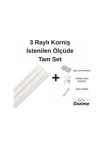 Üçlü Korniş Rayı Pvc Perde Rayı Ölçü Seçenekli Tavan Tipi Beyaz Korniş Sistemi 3 Metre