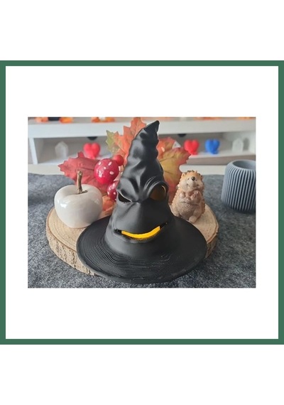 En-cag 3d Baskı Cadı Şapkası Tealight Mumluk Işıklı Yüz Detaylı Cadılar Bayramı Feneri Masa Süsü Siyah Bss
