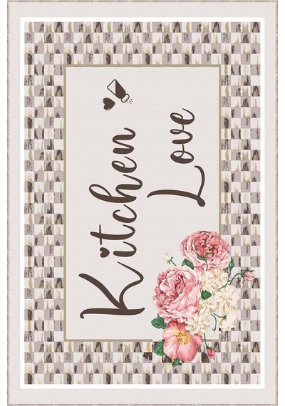 Vizon Kaymaz Tabanlı Kitchen Love Mutfak Halısı Yolluk Vh095n11