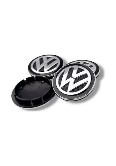 65 Mm Dış 56 İç Mineli Volkswagen Logolu Siyah Krom Jant Göbeği Seti Geçmeli Jant Kapağı 4 Adet