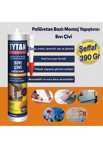 Tytan Montaj Yapıştırıcı Sıvı Çivi 390 Gr Su Geçirmez Mutfak Banyo Ahşap Dolap Beton Fayans Mermer