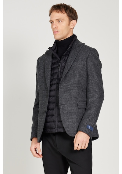 AC&Co / Altınyıldız Classics Erkek Slim Fit Dar Kesim Kırlangıç Yaka Desenli Yünlü Ceket Antrasit