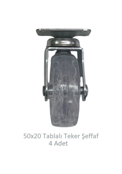 Ofis Koltuk Dolap Etajer 360 Derece Döner 50 X 20 Tablalı Teker Şeffaf 50 Mm 4 Adet Şeffaf