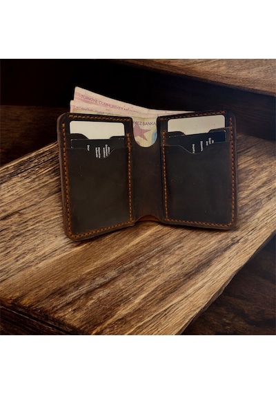 Parla Leather Tartus El Yapımı Hakiki Deri Kart Cüzdan Taba