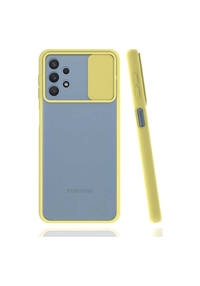 Noktaks Samsung Galaxy Uyumlu A32 4g Kılıf Slayt Sürgülü Arkası Buzlu Lensi Kapak Sarı T17111