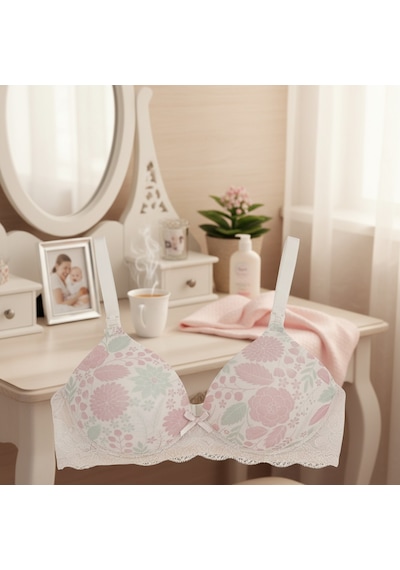 Bonbon Kadın Dantelli Çiçek Desenli Emzirme Sütyeni Bb2735 Ekru