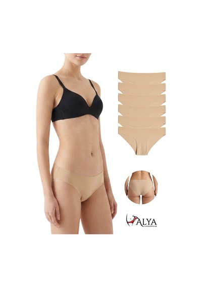 Alya Underwear Basic Lazer Kesim Kadın Bikini Külot Dikişsiz Kadın Slip - Ultra Esnek Ve Rahat 6'lı Paket Ten