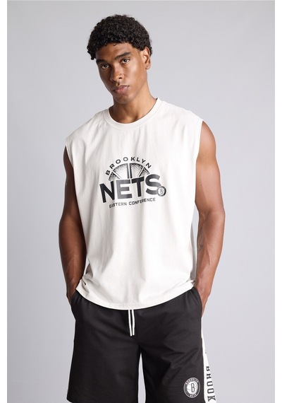 Defacto Nba Brooklyn Nets Bisiklet Yaka Boxy Fit Bisiklet Yaka Atlet H8273ax26augr519 Gri-gr519