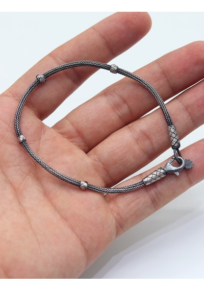1000 Ayar Kazaziye Gümüş Oksitli Bileklik Unisex 201025696