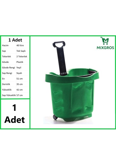 Tekerlekli Plastik Market Alışveriş El Sepeti 40 Litre Yeşil 1 Adet