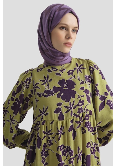 Armine Trend Çiçek Desenli Elbise-yeşil 25yt910 Yeşil