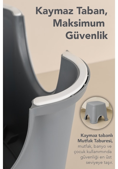 Kaymaz Banyo Taburesi - Kaydırmaz Tabanlı Çok Amaçlı Tabure 250 Kg Taşıma Kapasiteli Gri