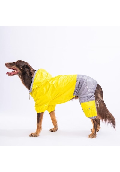 Pawstar Bicolor Gri Sarı Polarlı Su Geçirmez Orta Büyük Irk Köpek Yağmurluk Tulum