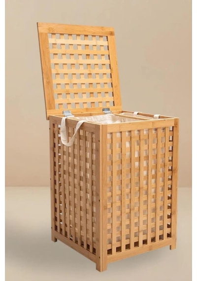 Bambu Çamaşır Sepeti - Kirli Sepeti 45x45x62 Cm Kahverengi