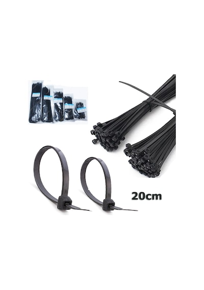 2.7 200Mm - Siyah - 20Cm Kablo Bağı 20Cm Cırt - Kelepçe - 100Lü