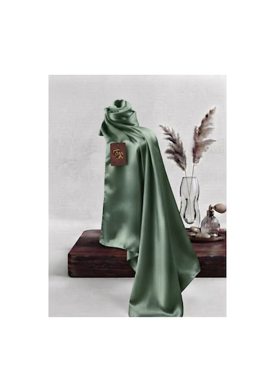 Flora Tekstil Kristal Eşarp Parlak Saten Dokulu Tesettür Abiye Eşarp 95x95 Cm Yeşil