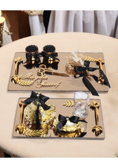 Harmony Gold Söz Nişan Tepsisi Ve Damat Kahve Fincan Tepsisi Siyah Siyah