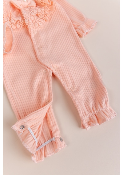 Babymod Güpürlü Fiyonklu 100% Pamuk Kız Bebek Tulum Somon