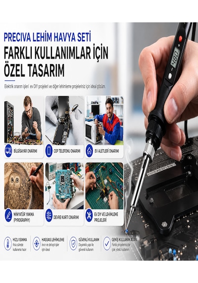 Hvy80 80watt Havya Seti 15 Parça Lehim Ahşap Yakma Kalemi Ayarlanabilir Sıcak Havya Makinesi Başlıkları İle Lehim Makinası