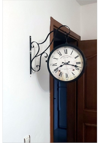 Büyük 45cm Sessiz Yuvarlak Çelik Çift Taraflı Caml Dikey Duran İki Yönlü Duvar Saati Station Clock Çok Renkli
