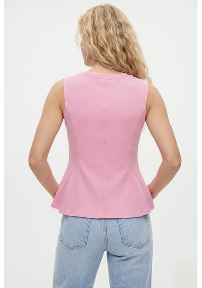 Ritnice Kadın Rowe %100 Pamuk Peplum Sıfır Kol Pembe Bluz