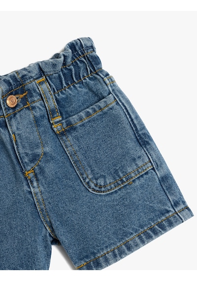 Koton Pamuklu Cep Detaylı Beli Lastikli Denim Şort Orta İndigo 5smg40006ad Indigo