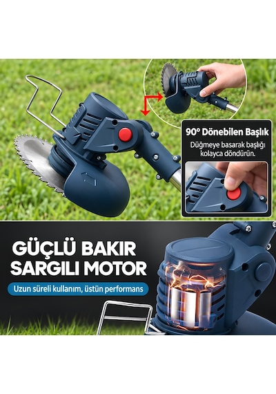 Prohummer Phm012 Akülü Profesyonel Teleskopik Kollu 4lü Bahçe Seti - Dal Budama Makası, Dal Budama Testeresi, Çim Biçme Makinesi Ve 2mt Uzatma Kolu 21v 3ah