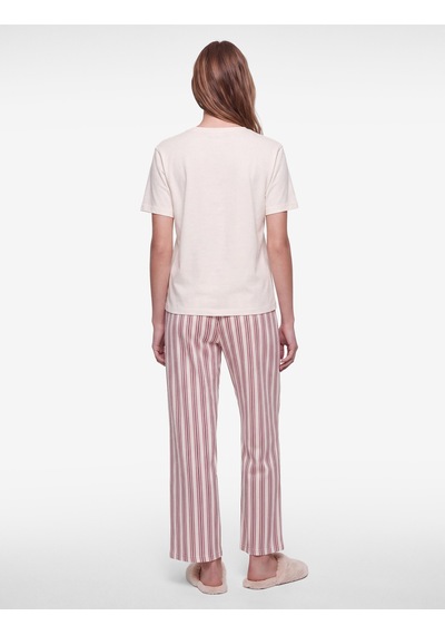 Koton Rahat Kesim Bisiklet Yaka Kısa Kollu Çizgili Pijama Takımı Ekru Desenli 7wlk40295mk