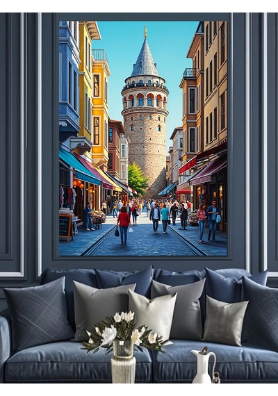 Galata Kulesi Sokak Manzarası Dekoratif Kanvas - Mdf Ahşap Tablo
