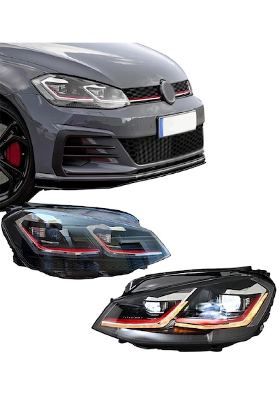Volksvagen Golf 7 2013-2016 Mk7 Kırmızı Kayar Sinyalli J Ön Far