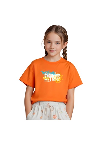 Fyk Kids Kız Çocuk Wellcome Happines Baskılı Tişört Turuncu