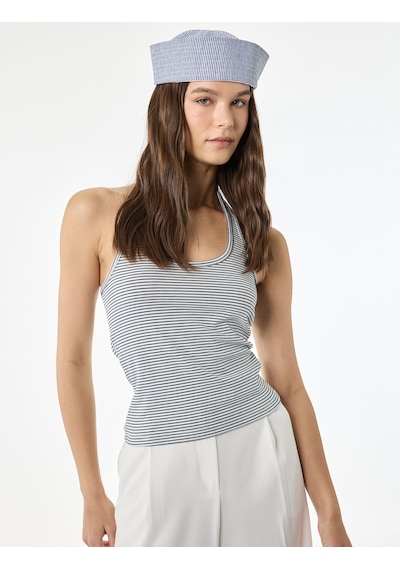 Koton Slim Fit Pamuklu Çizgili Kolsuz Halter Yaka Bluz Lacivert Çizgili 6sal30292ık