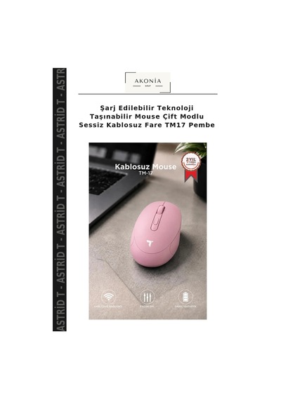 Şarj Edilebilir Teknoloji Taşınabilir Mouse Çift Modlu Sessiz Kablosuz Fare Tm17 Pembe