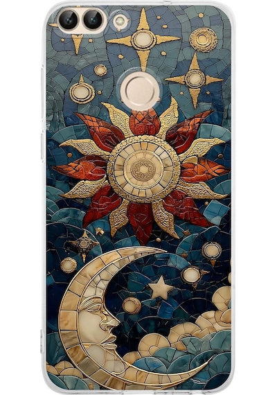 Printify Huawei P Smart İle Uyumlu Vitray Sol Ve Luna Tasarımlı Şeffaf Silikon Kılıf Şeffaf