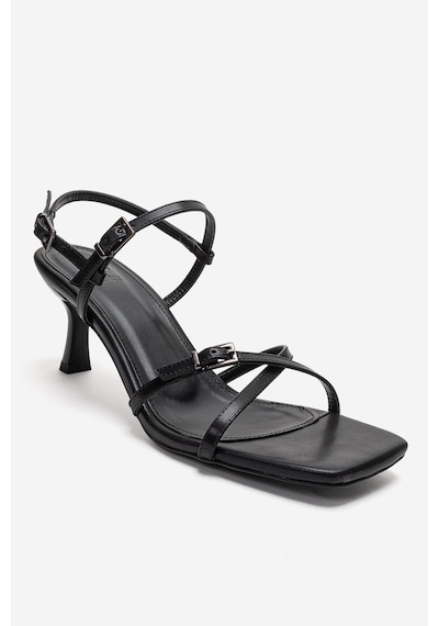 Luvishoes Nebel Siyah Cilt Kadın Topuklu Sandalet Sıyah Cılt