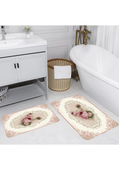 Rovigo Home Baskılı Kaymaz Taban 2 Li Banyo Paspas Takım Rvg5051-100X60-60X50 Çok Renkli