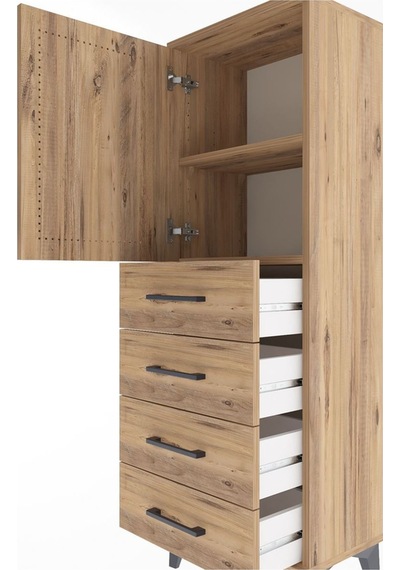 Arges Dolap 2 Raflı 4 Çekmeceli Tek Kapaklı 44x30x134 Çam-çam Atlas Çam