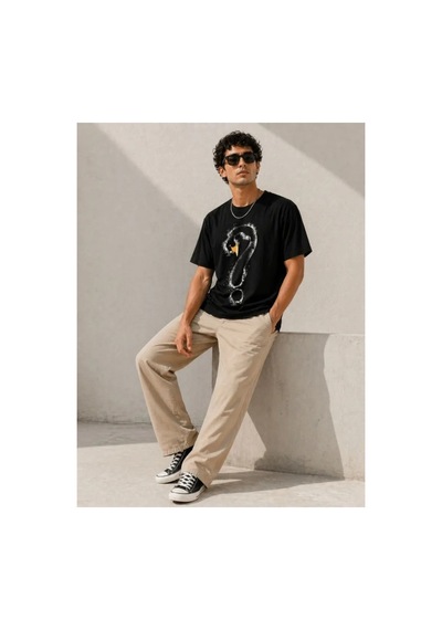 Butik İstanbul Erkek Kuğu Figürlü Soru İşareti Baskılı Tişört Kısa Kol T-shirt - Siyah
