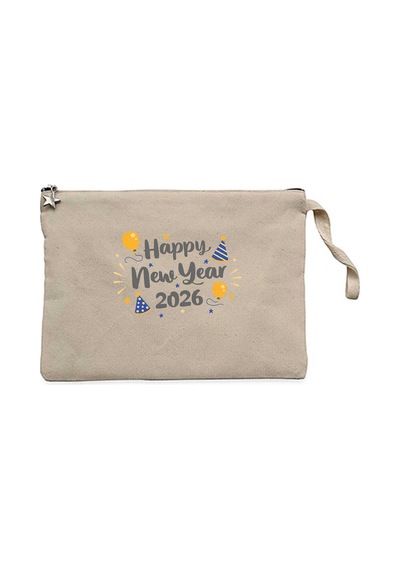 Happy New Year 2026 Parti Krem Clutch Astarlı Cüzdan / El Çantası