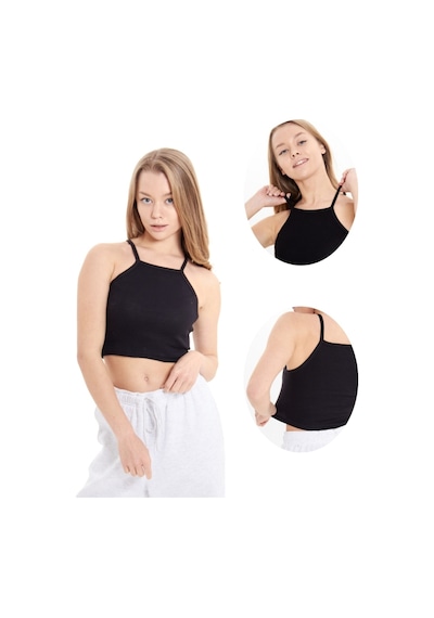 Alya Underwear Kaşkorse Dar Yaka Askılı Crop Siyah