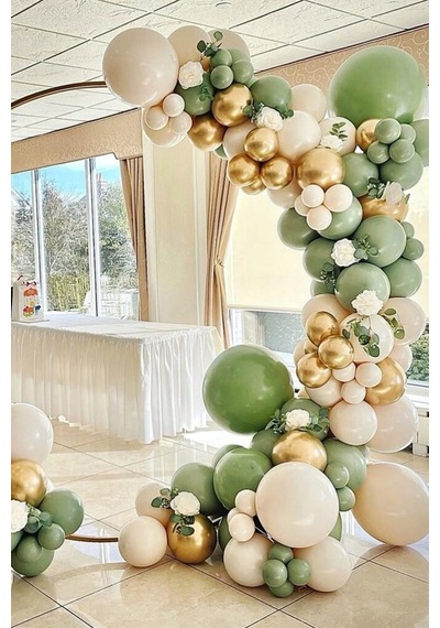 Beysüs Krem Okaliptüs Beyaz Gold Krom 60 Adet Balon Zincir Ve Pompa Seti Standart