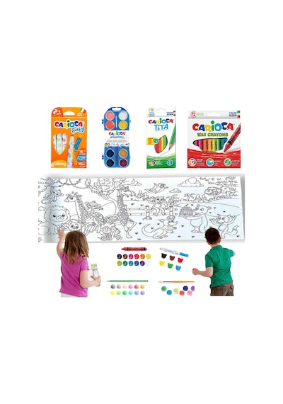 Carioca 4'lü Boyama Seti + Lino Yapışkanlı Boyama Kağıdı 200x30 Cm Anımal Paradıse