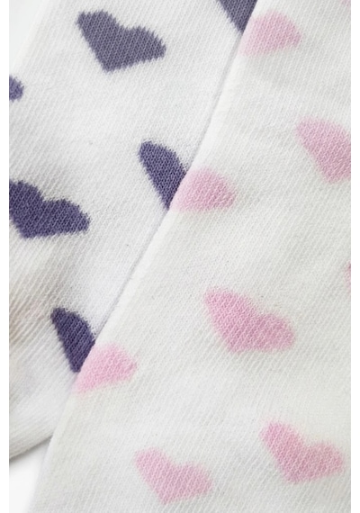 Cocole Socks Kız Bebek Patik Çorabı 2 Li Set Pamuklu Beyaz Zemin Üzeri Pudra Pembe & Mor Kalp Desenl Çok Renkli
