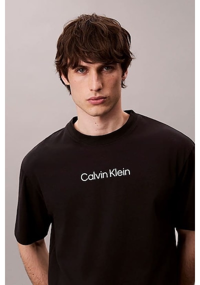 Calvin Klein Erkek Regular Fit Yazı Baskılı Pamuklu T-shirt - Siyah Black