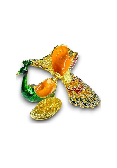 Yukarı Kuyruklu Yeşil Tavuskuşu Biblo Gösterişli & Lüks Dekoratif Biblo 13 X 13 CM