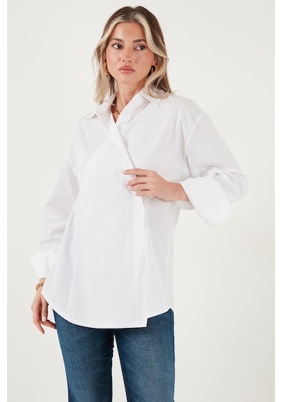 Lela Regular Fit Klasik Yaka Bağlamalı Uzun Kollu Bayan Gömlek 6834987 Beyaz