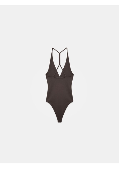 Dilvin 21175 Halter Yaka Bodysuit-koyu Kahve