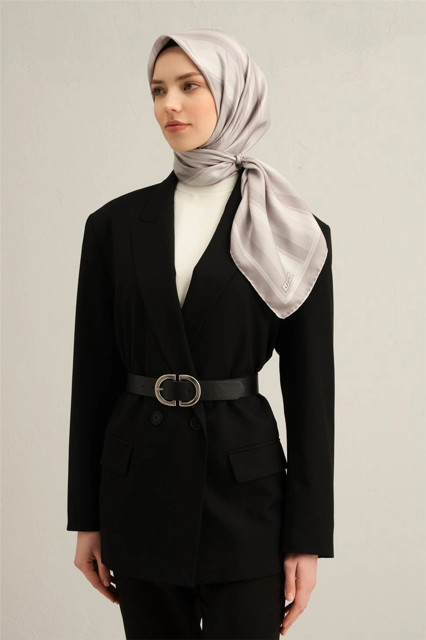 Armine Klasik Desenli Saf İpek Twill Eşarp 9327d 82 Gri